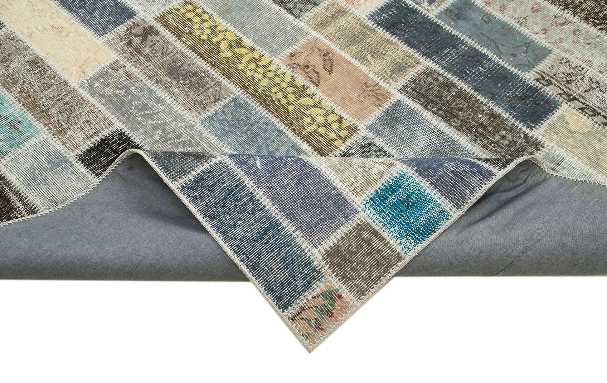 Kırk Yama Gri Patchwork Pamuk Yün El Dokuma Halısı 255x360 Agacan