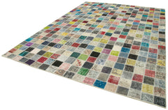 Kırk Yama Gri Patchwork Pamuk Yün El Dokuma Halısı 260x350 Agacan