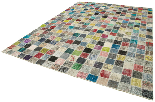 Kırk Yama Gri Patchwork Pamuk Yün El Dokuma Halısı 260x350 Agacan