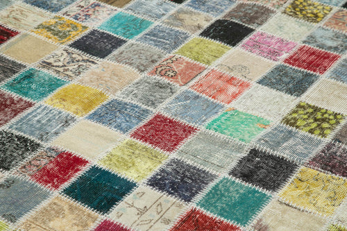 Kırk Yama Gri Patchwork Pamuk Yün El Dokuma Halısı 260x350 Agacan