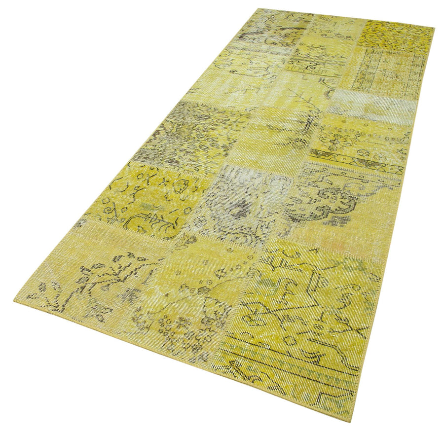 Kırk Yama Sarı Patchwork Pamuk Yün El Dokuma Halısı 107x257 Agacan