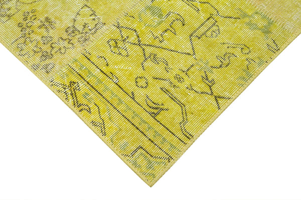 Kırk Yama Sarı Patchwork Pamuk Yün El Dokuma Halısı 107x257 Agacan