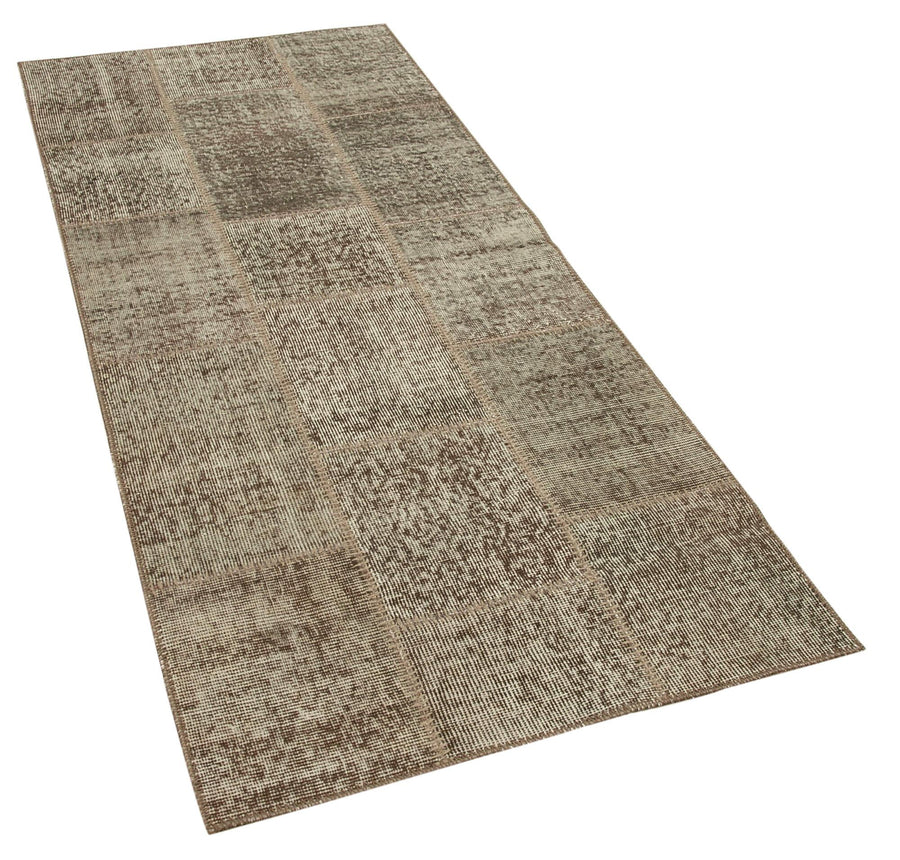 Kırk Yama Kahverengi Patchwork Pamuk Yün El Dokuma Halısı 86x205 Agacan