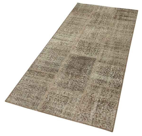 Kırk Yama Kahverengi Patchwork Pamuk Yün El Dokuma Halısı 86x205 Agacan