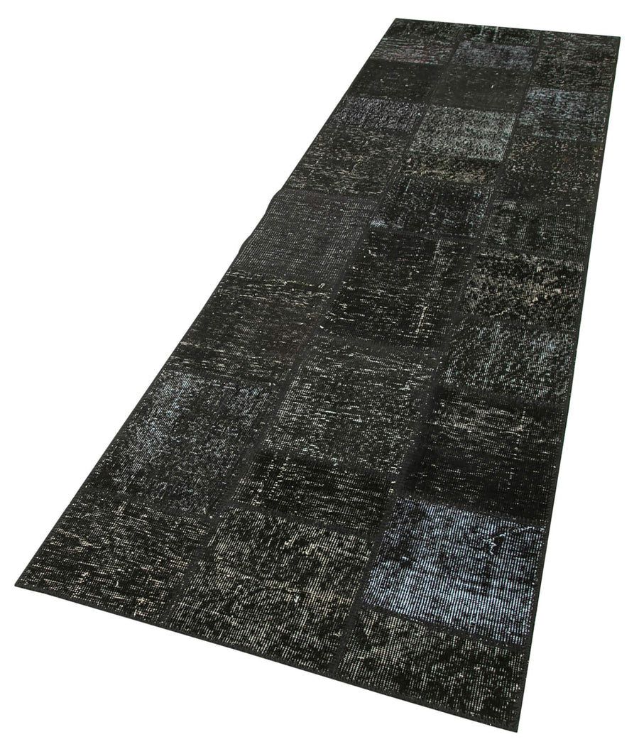 Kırk Yama Siyah Patchwork Pamuk Yün El Dokuma Halısı 85x299 Agacan