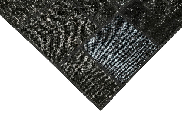 Kırk Yama Siyah Patchwork Pamuk Yün El Dokuma Halısı 85x299 Agacan