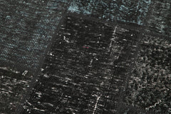 Kırk Yama Siyah Patchwork Pamuk Yün El Dokuma Halısı 85x299 Agacan