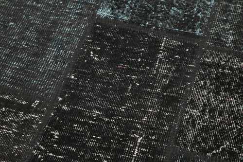 Kırk Yama Siyah Patchwork Pamuk Yün El Dokuma Halısı 85x299 Agacan