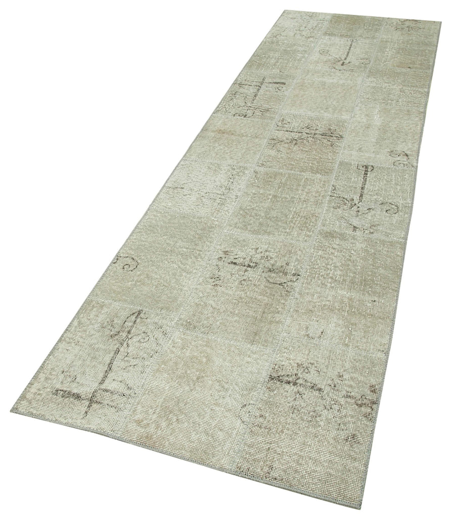 Kırk Yama Bej Patchwork Pamuk Yün El Dokuma Halısı 87x302 Agacan