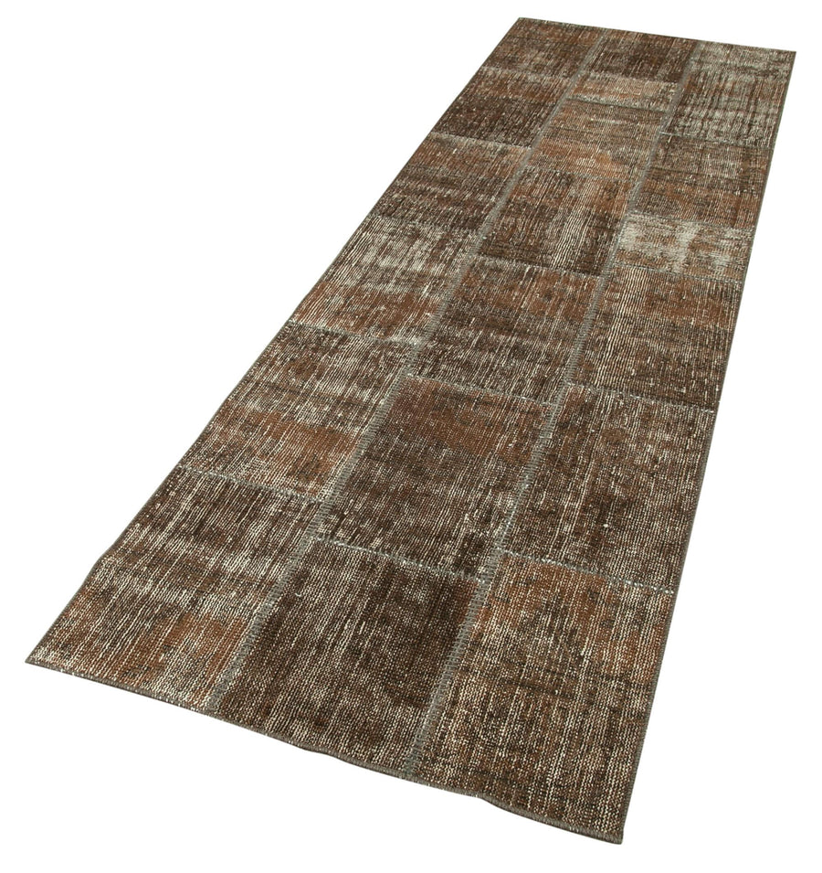 Kırk Yama Kahverengi Patchwork Pamuk Yün El Dokuma Halısı 85x281 Agacan