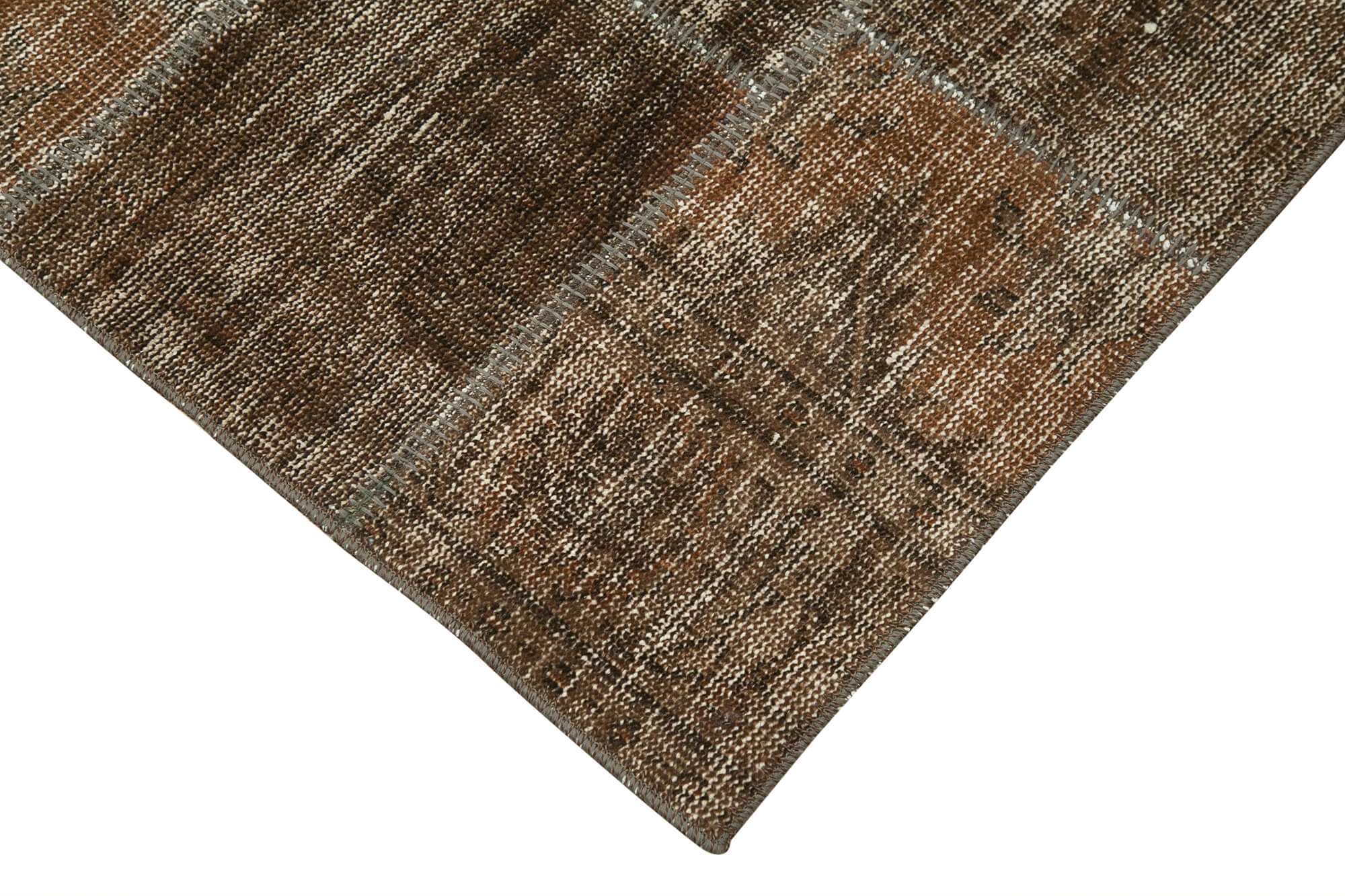 Kırk Yama Kahverengi Patchwork Pamuk Yün El Dokuma Halısı 85x281 Agacan