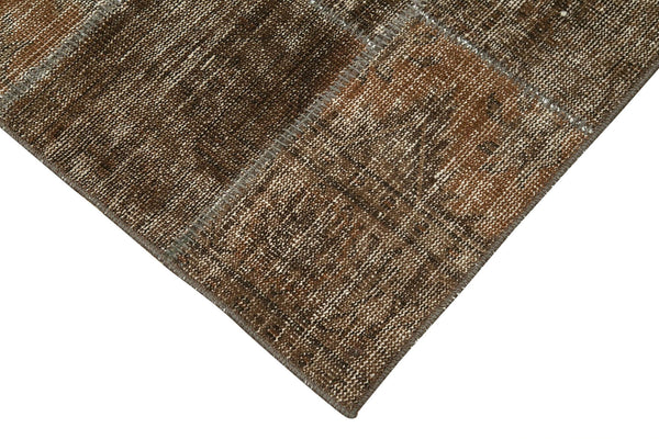 Kırk Yama Kahverengi Patchwork Pamuk Yün El Dokuma Halısı 85x281 Agacan