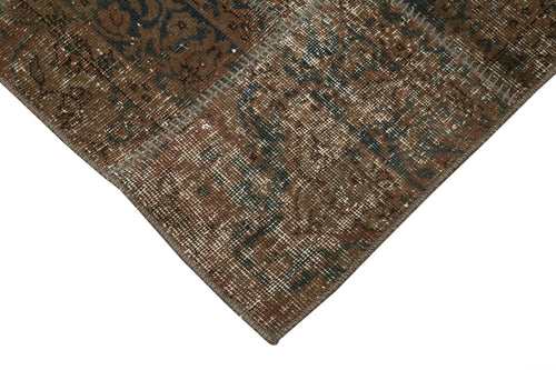 Kırk Yama Kahverengi Patchwork Pamuk Yün El Dokuma Halısı 86x306 Agacan