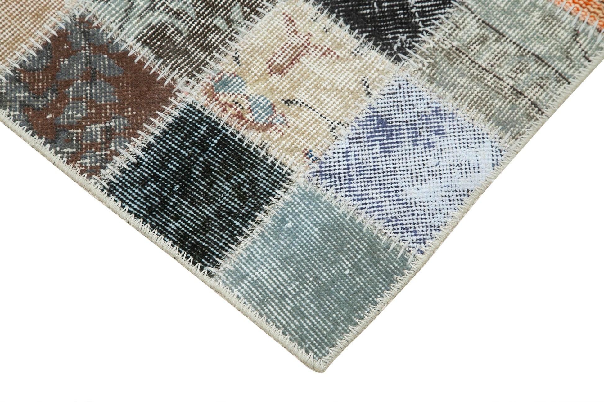 Kırk Yama Gri Patchwork Pamuk Yün El Dokuma Halısı 86x322 Agacan