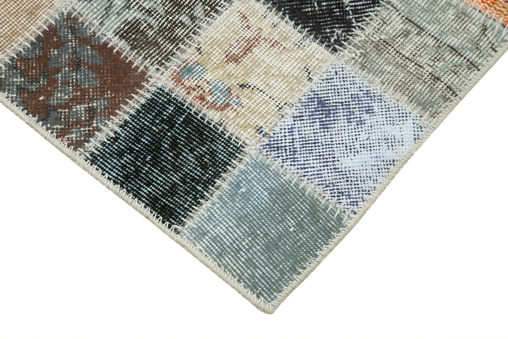 Kırk Yama Gri Patchwork Pamuk Yün El Dokuma Halısı 86x322 Agacan