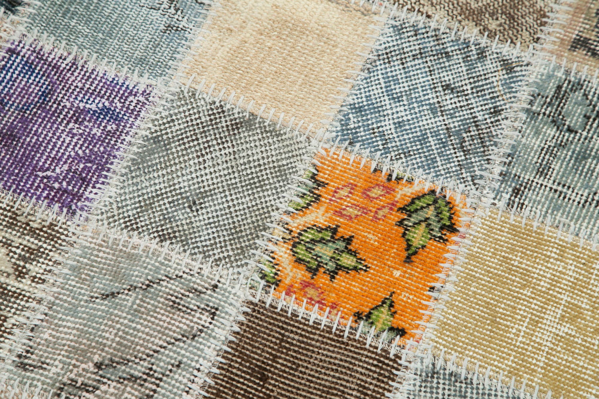 Kırk Yama Gri Patchwork Pamuk Yün El Dokuma Halısı 86x322 Agacan