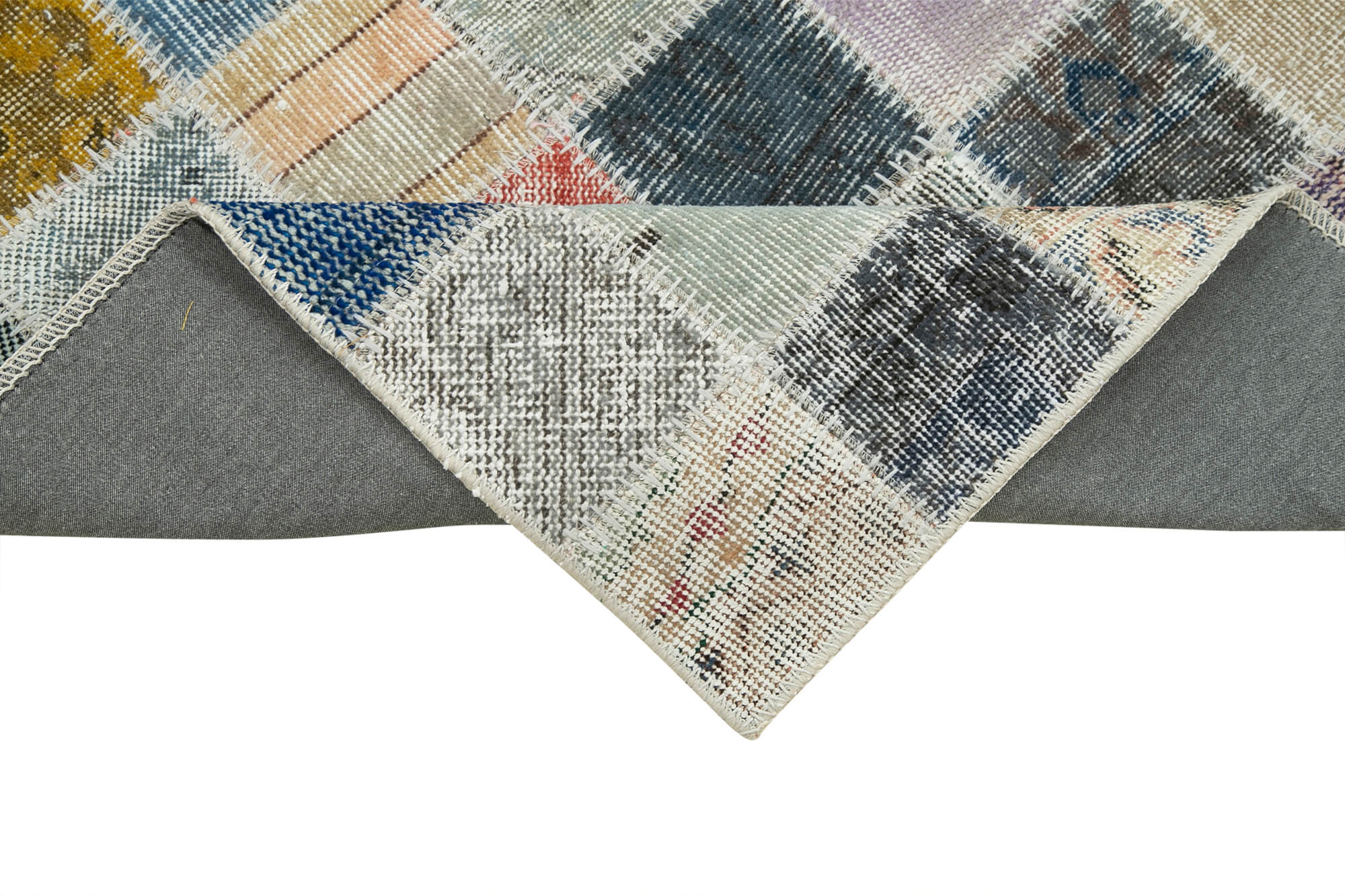 Kırk Yama Gri Patchwork Pamuk Yün El Dokuma Halısı 86x322 Agacan