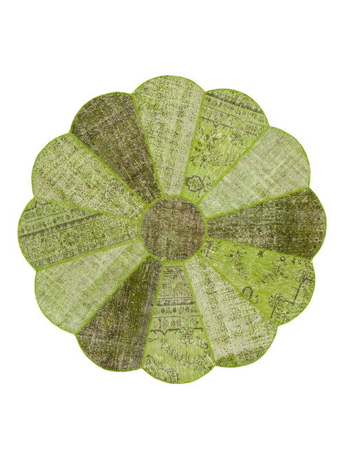 Kırk Yama Yeşil Patchwork Pamuk Yün El Dokuma Halısı 201x201 Agacan