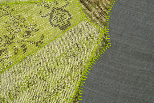 Kırk Yama Yeşil Patchwork Pamuk Yün El Dokuma Halısı 201x201 Agacan