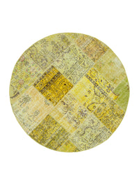 Runder Patchwork Teppich Gelb Grün 196x196 cm aus Wolle