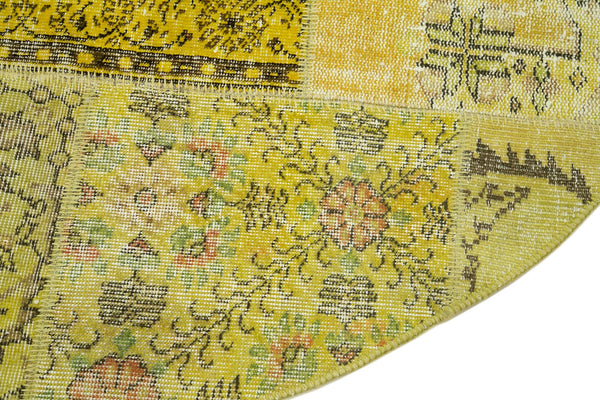 Kırk Yama Sarı Patchwork Pamuk Yün El Dokuma Halısı 196x196 Agacan