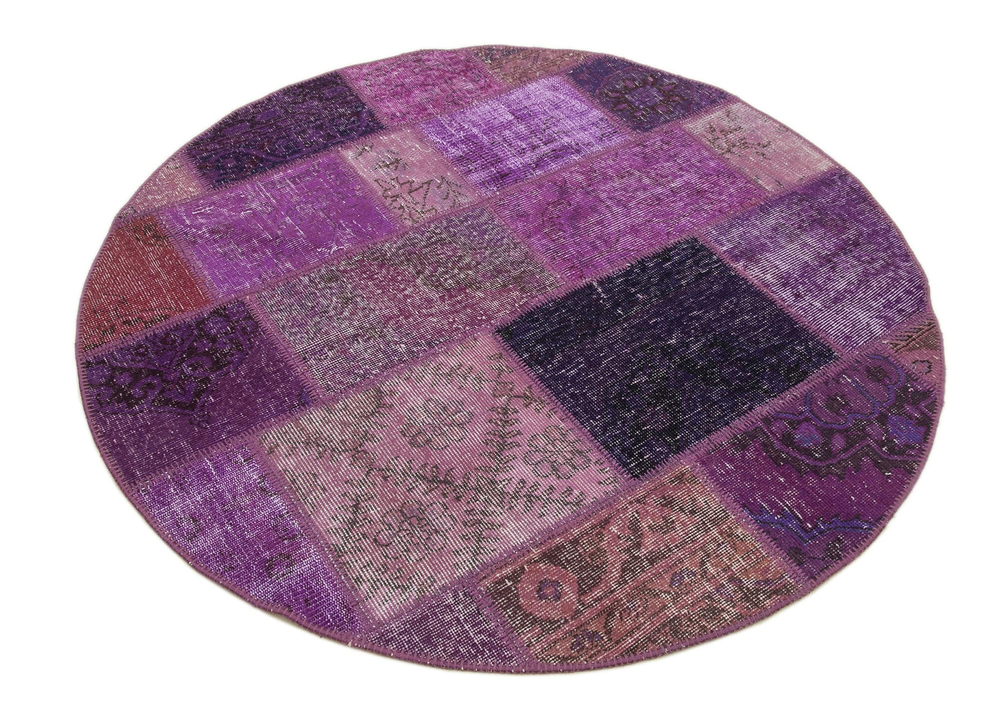 Kırk Yama Mor Patchwork Pamuk Yün El Dokuma Halısı 145x145 Agacan