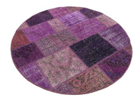 Tapis violet vintage à motifs patchwork, tissé à la main, 145x145 cm 29052