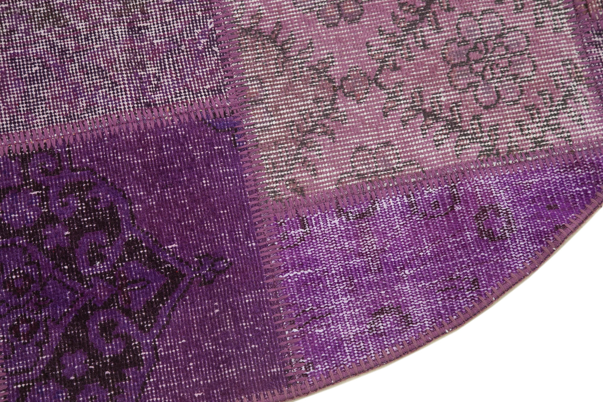 Kırk Yama Mor Patchwork Pamuk Yün El Dokuma Halısı 145x145 Agacan