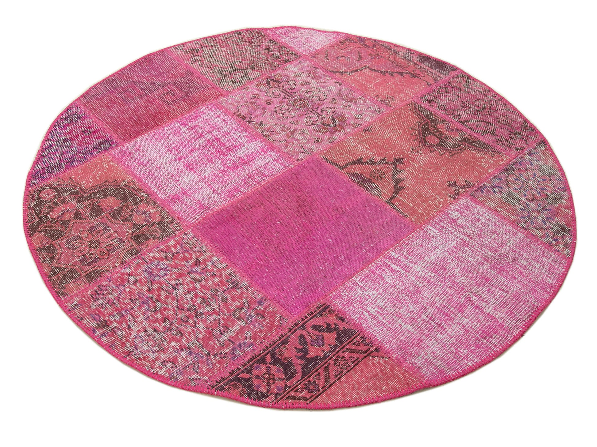 Kırk Yama Pembe Patchwork Pamuk Yün El Dokuma Halısı 148x148 Agacan
