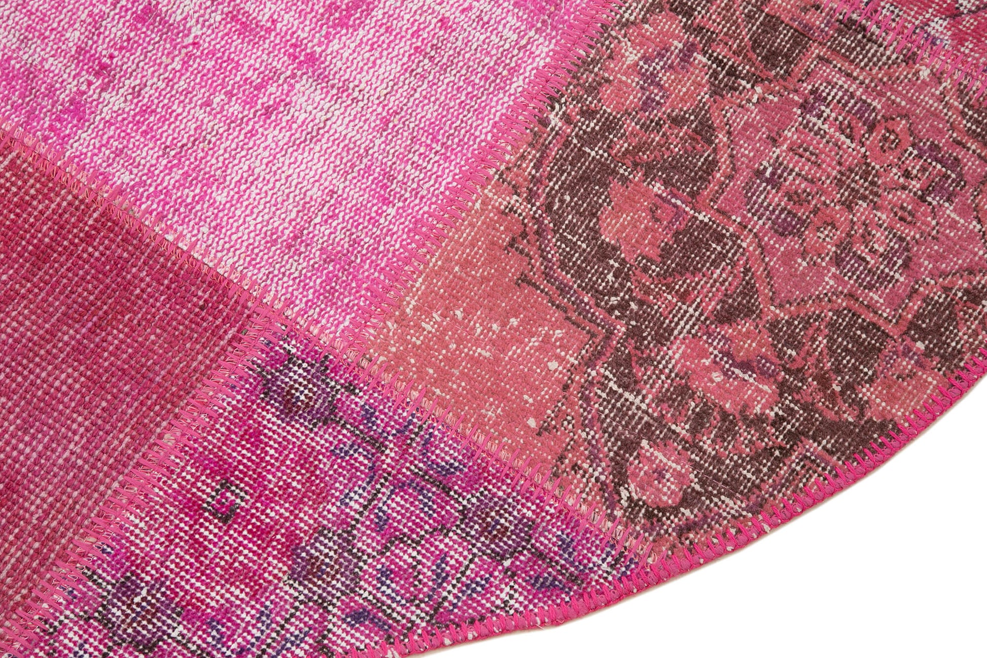 Kırk Yama Pembe Patchwork Pamuk Yün El Dokuma Halısı 148x148 Agacan