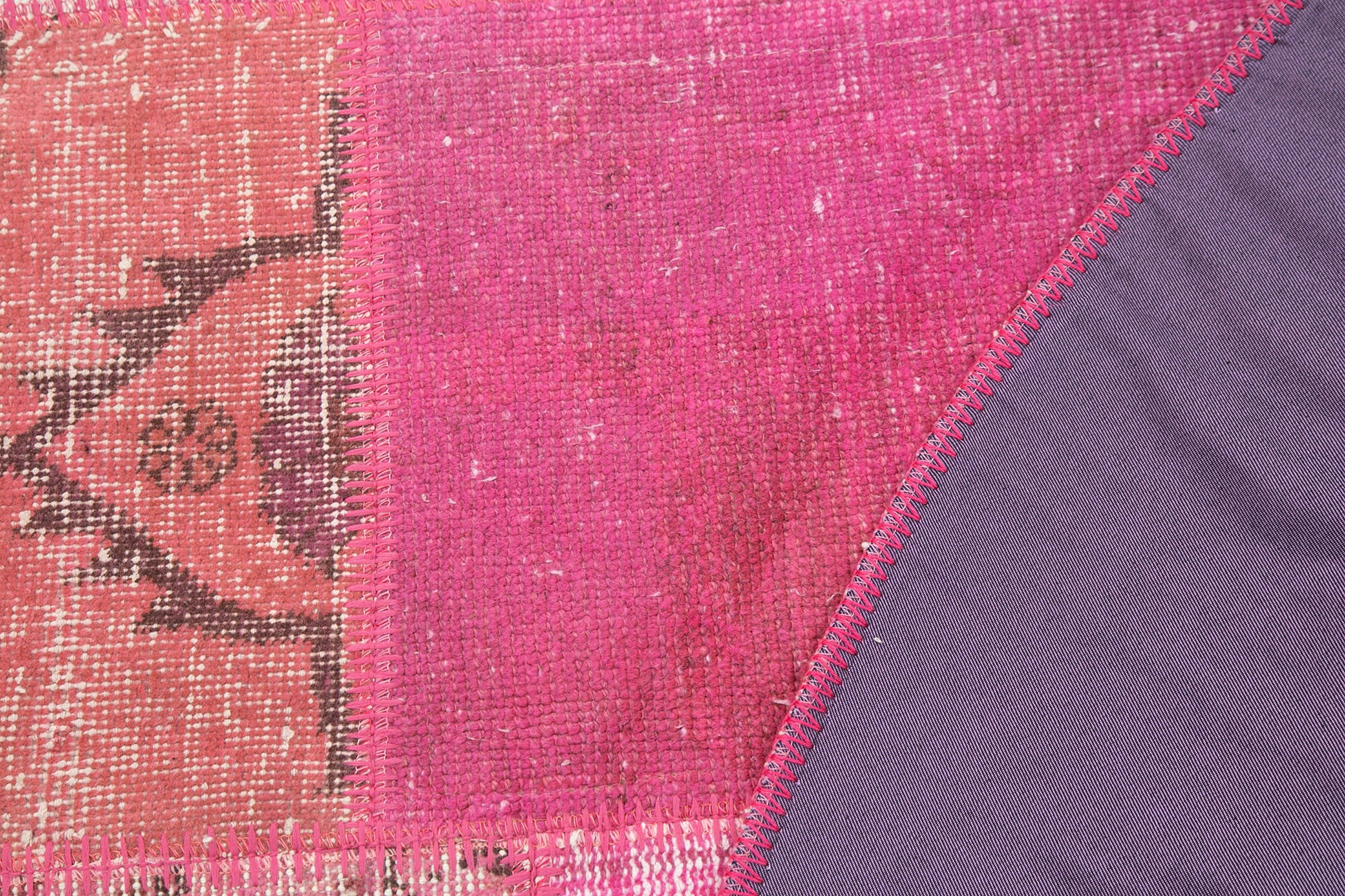 Kırk Yama Pembe Patchwork Pamuk Yün El Dokuma Halısı 148x148 Agacan