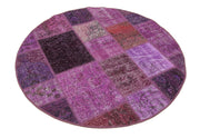Kırk Yama Mor Patchwork Pamuk Yün El Dokuma Halısı 145x145 Agacan