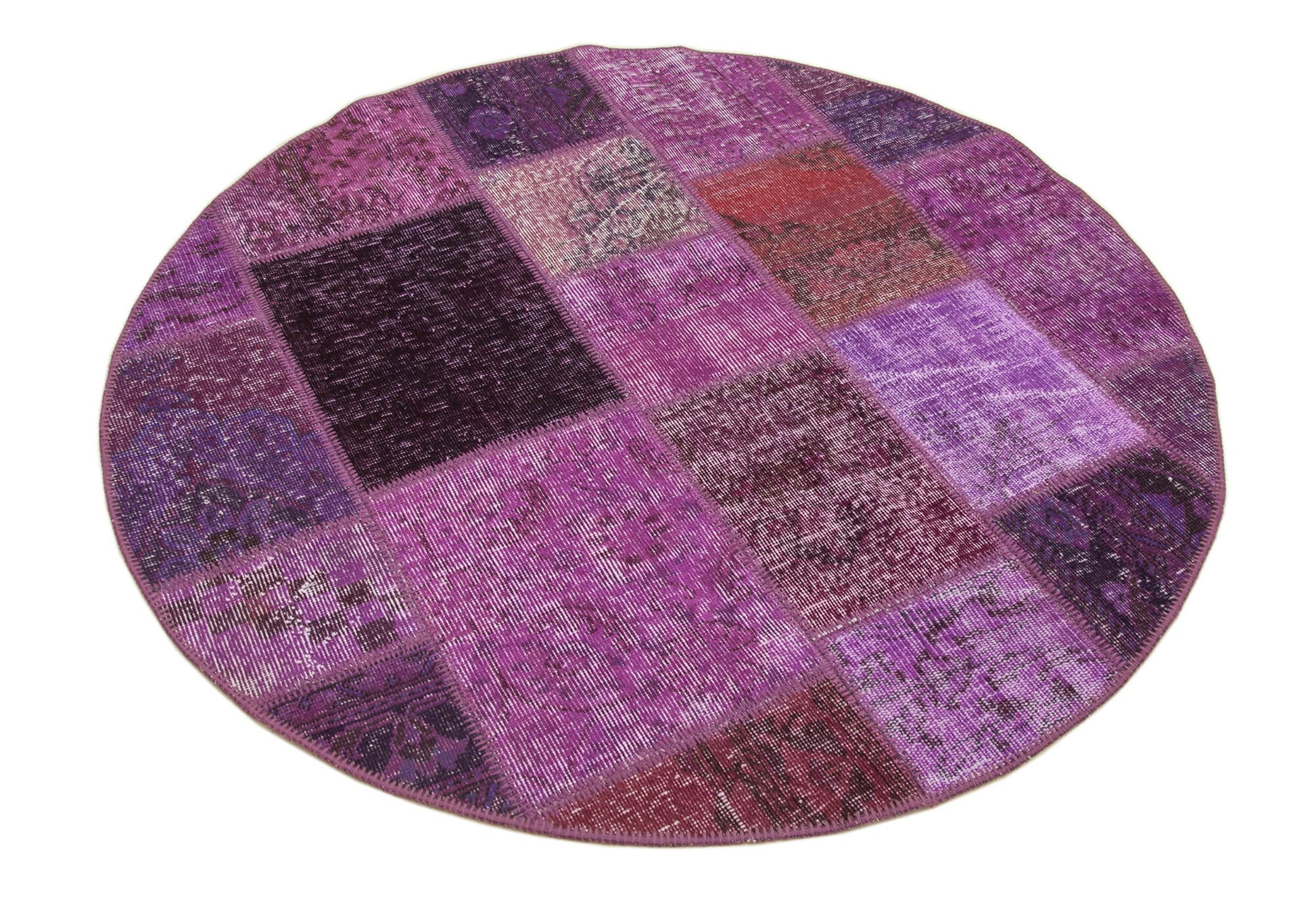 Kırk Yama Mor Patchwork Pamuk Yün El Dokuma Halısı 145x145 Agacan