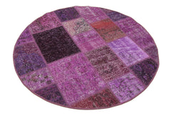 Kırk Yama Mor Patchwork Pamuk Yün El Dokuma Halısı 145x145 Agacan