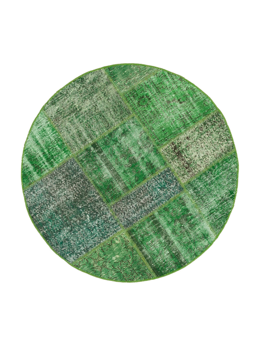 Kırk Yama Yeşil Patchwork Pamuk Yün El Dokuma Halısı 153x153 Agacan