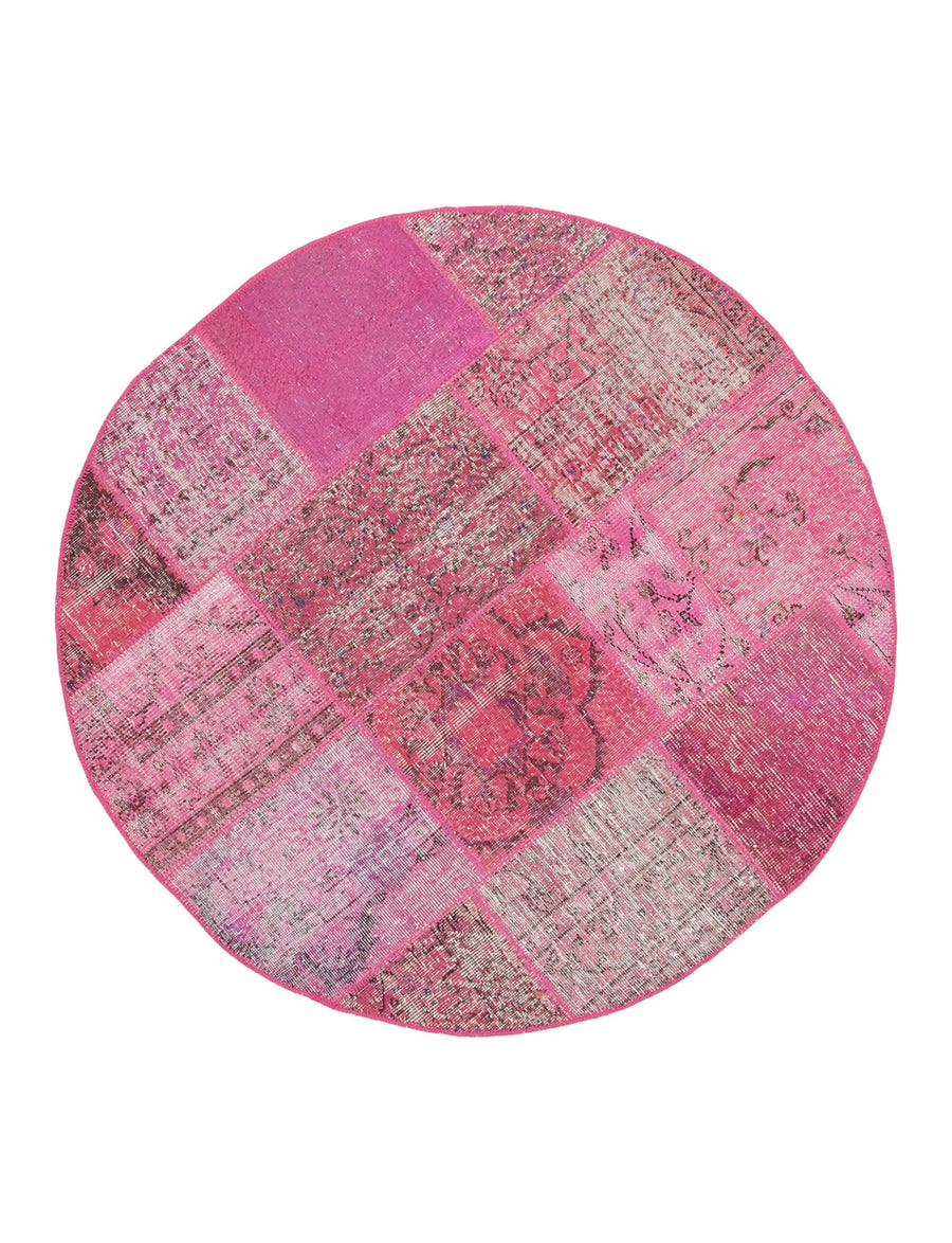 Kırk Yama Pembe Patchwork Pamuk Yün El Dokuma Halısı 156x156 Agacan
