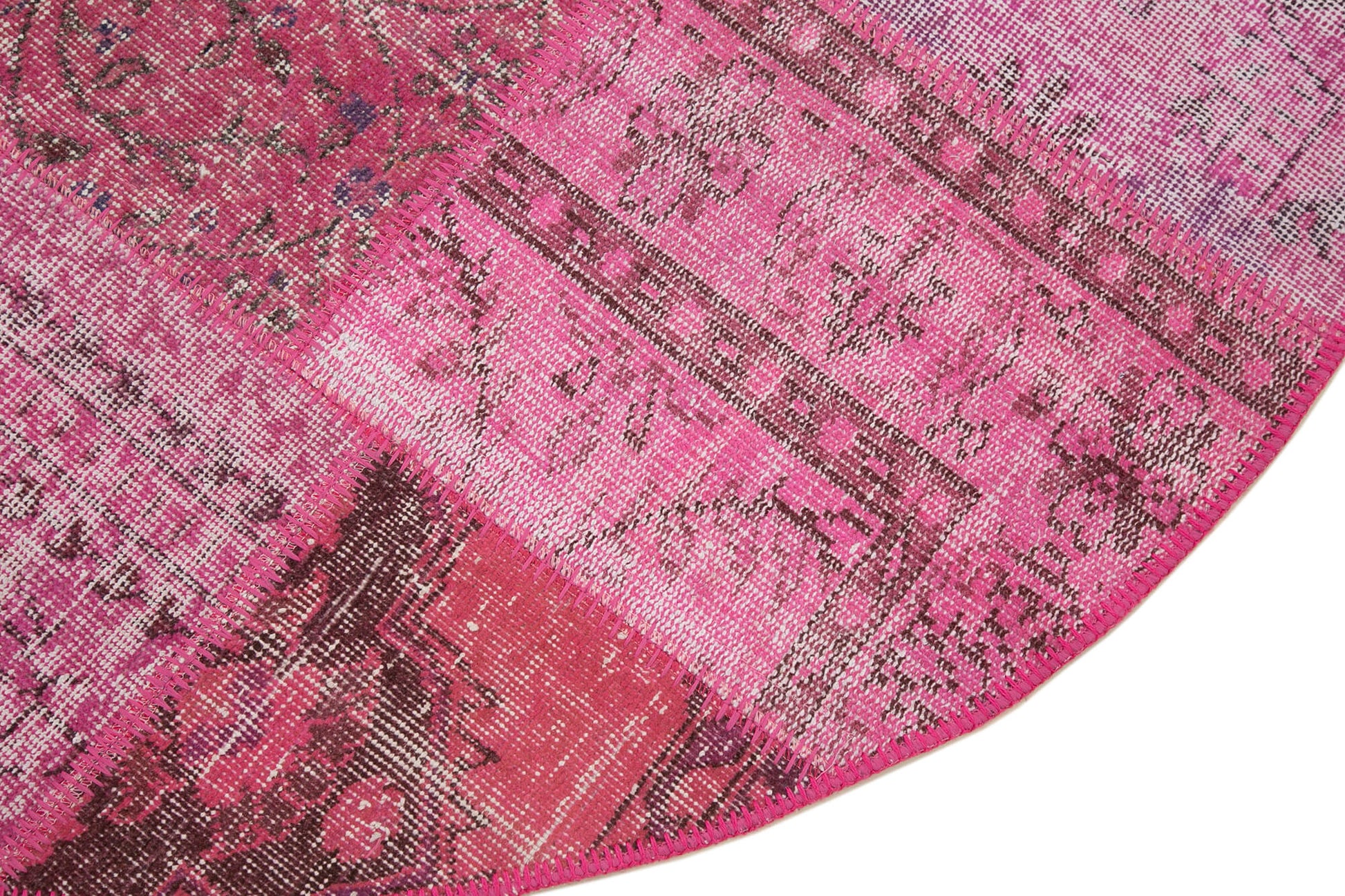 Kırk Yama Pembe Patchwork Pamuk Yün El Dokuma Halısı 156x156 Agacan