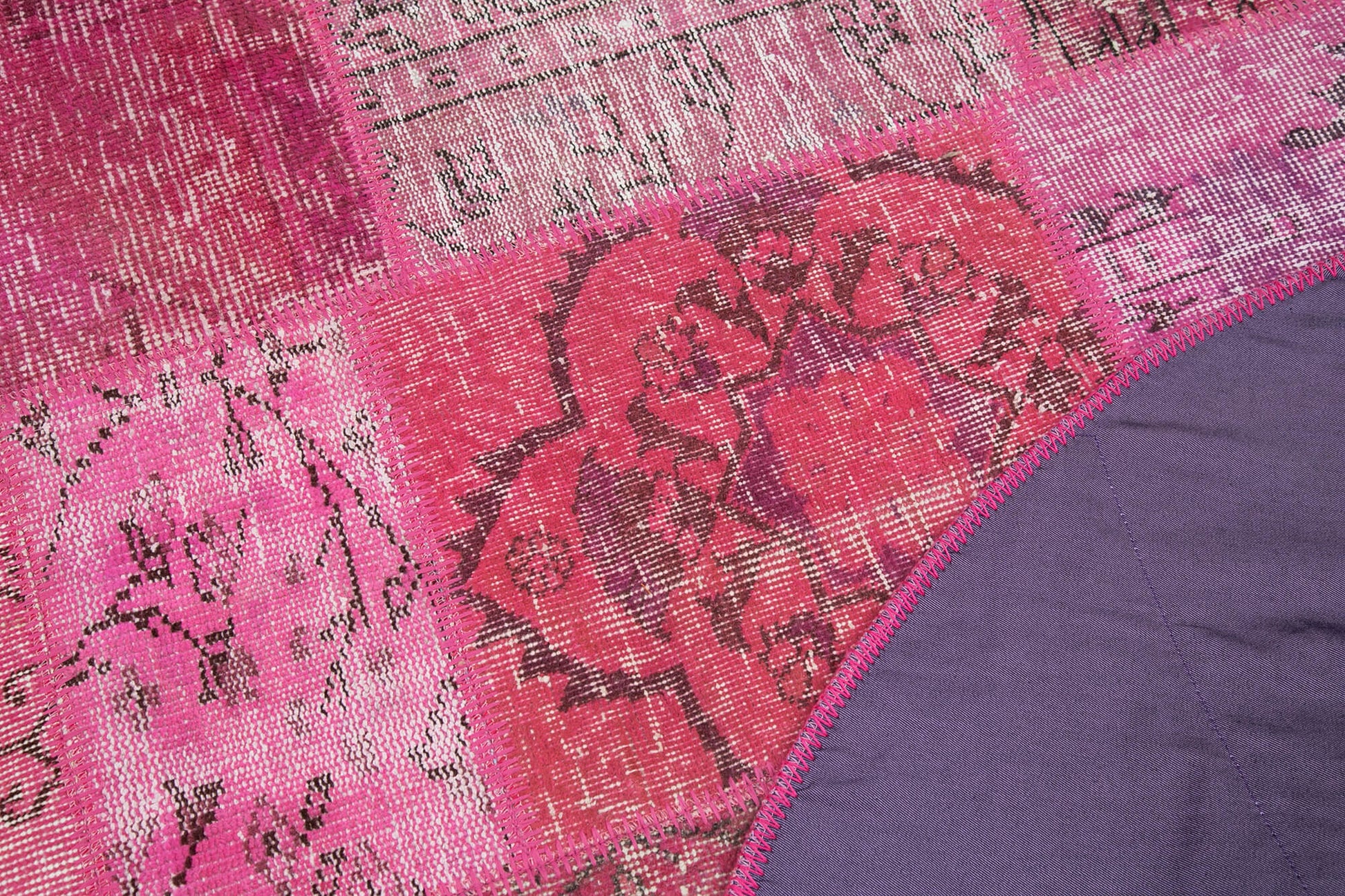 Kırk Yama Pembe Patchwork Pamuk Yün El Dokuma Halısı 156x156 Agacan