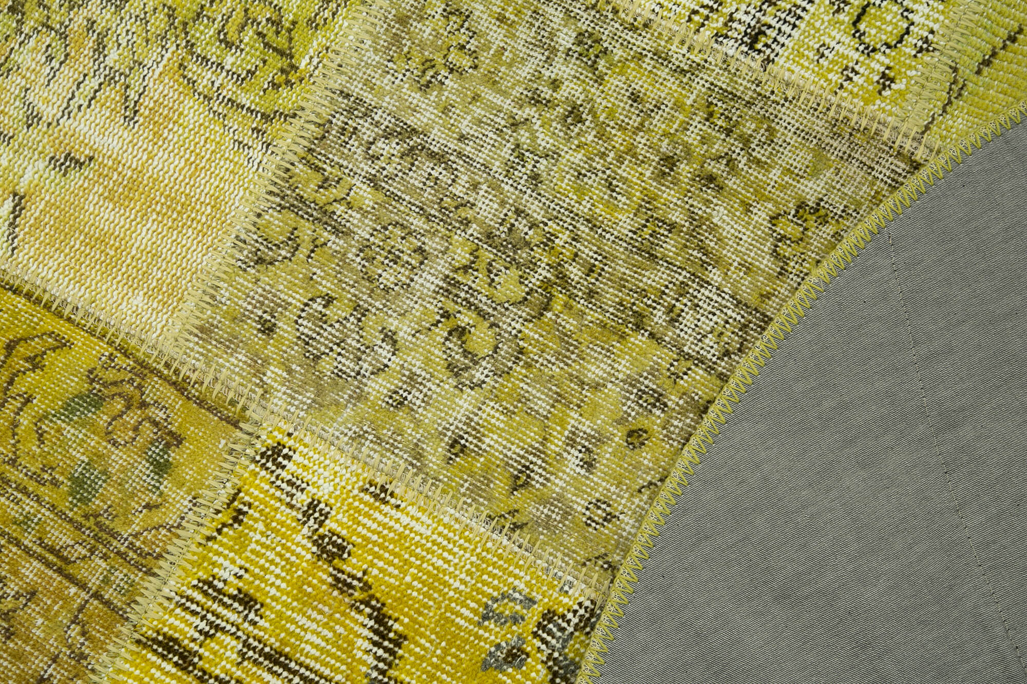 Kırk Yama Sarı Patchwork Pamuk Yün El Dokuma Halısı 151x151 Agacan