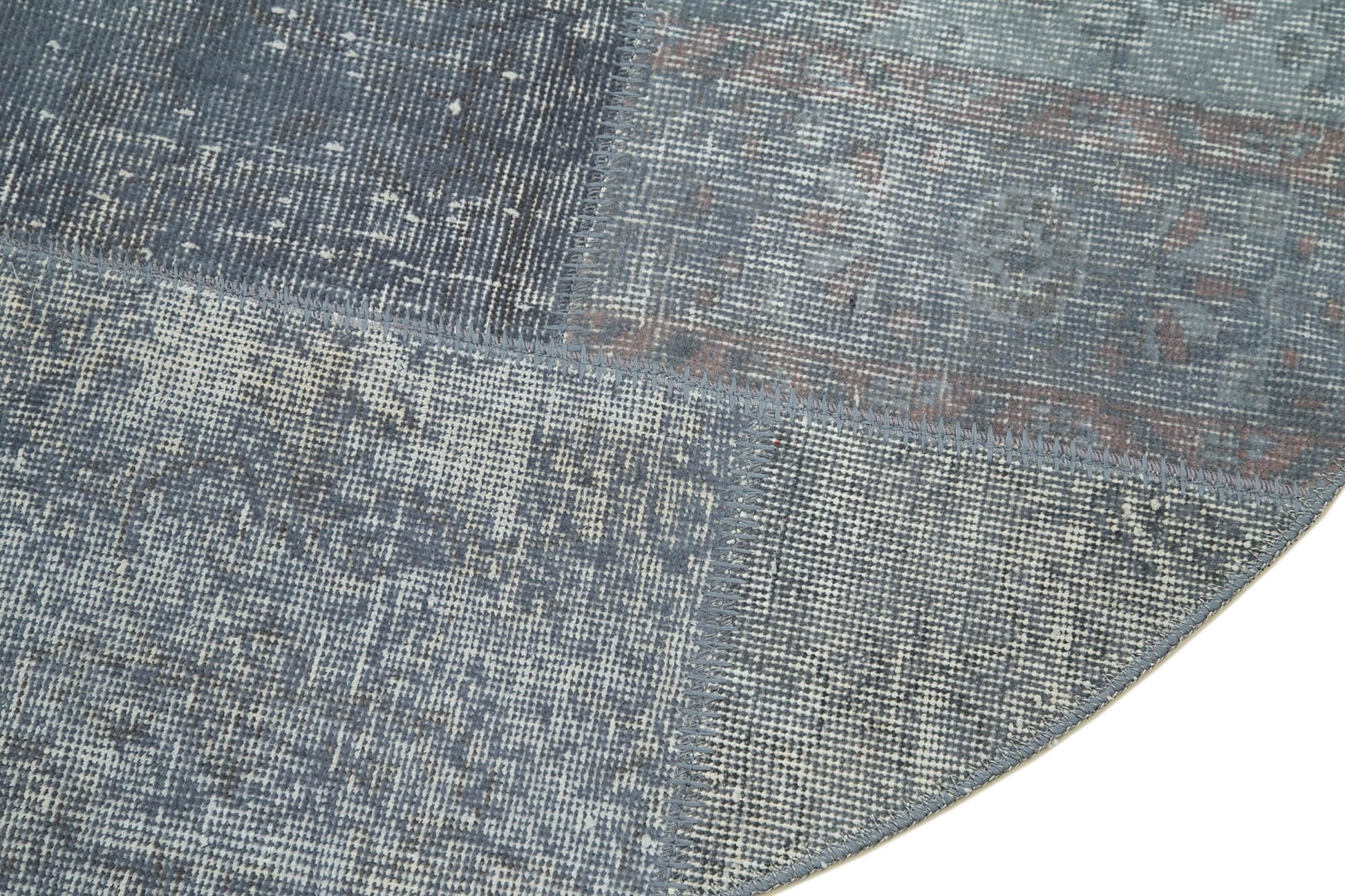 Kırk Yama Mavi Patchwork Pamuk Yün El Dokuma Halısı 136x136 Agacan