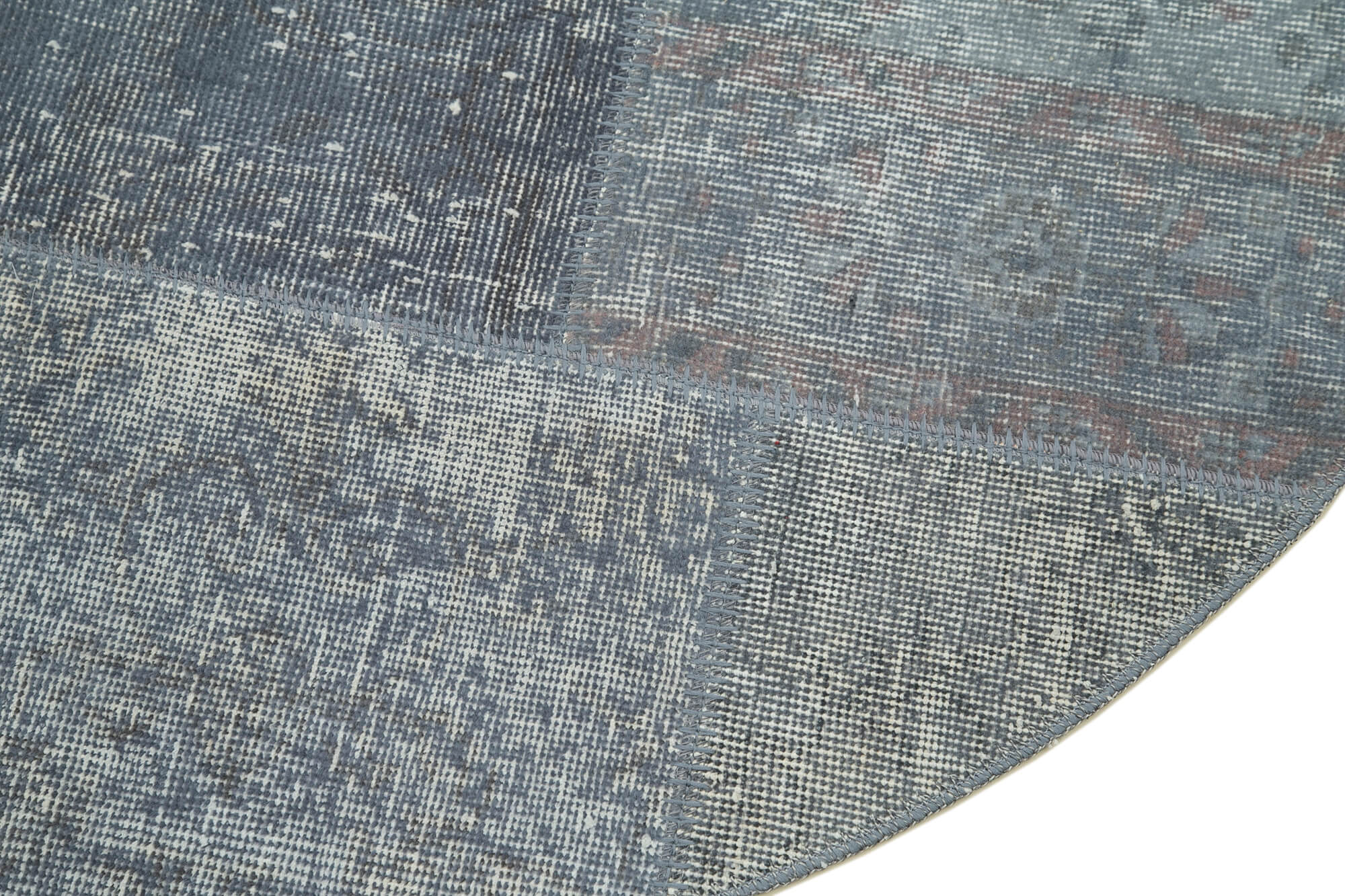 Kırk Yama Mavi Patchwork Pamuk Yün El Dokuma Halısı 136x136 Agacan