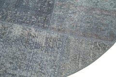 Kırk Yama Mavi Patchwork Pamuk Yün El Dokuma Halısı 136x136 Agacan