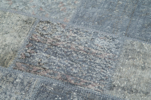 Kırk Yama Mavi Patchwork Pamuk Yün El Dokuma Halısı 136x136 Agacan