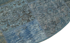 Kırk Yama Mavi Patchwork Pamuk Yün El Dokuma Halısı 154x154 Agacan