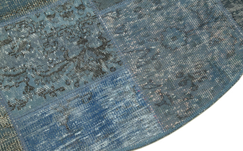 Kırk Yama Mavi Patchwork Pamuk Yün El Dokuma Halısı 154x154 Agacan