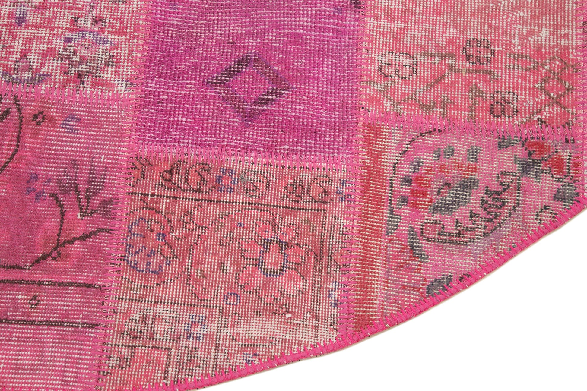 Kırk Yama Pembe Patchwork Pamuk Yün El Dokuma Halısı 197x197 Agacan