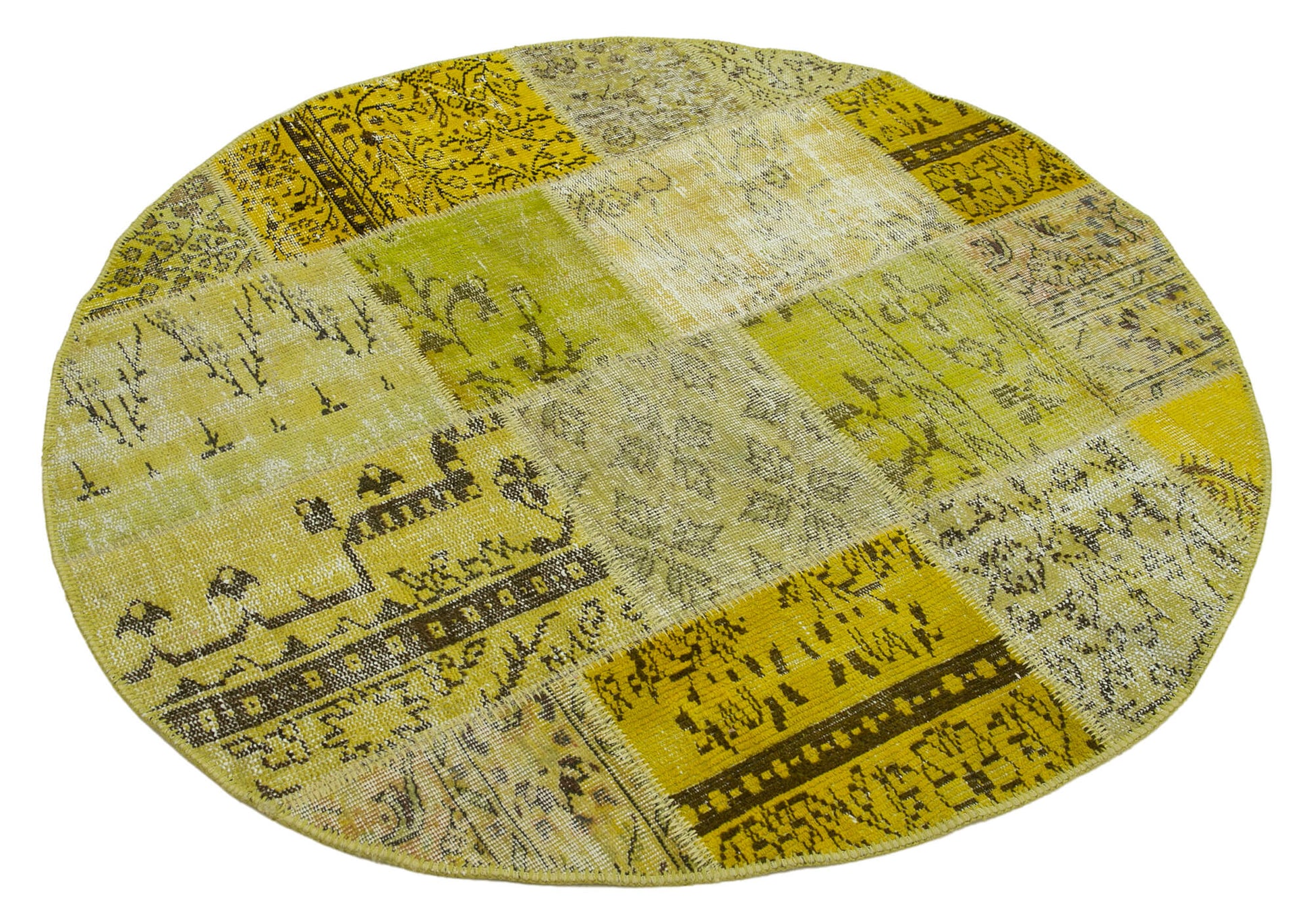 Kırk Yama Sarı Patchwork Pamuk Yün El Dokuma Halısı 147x147 Agacan