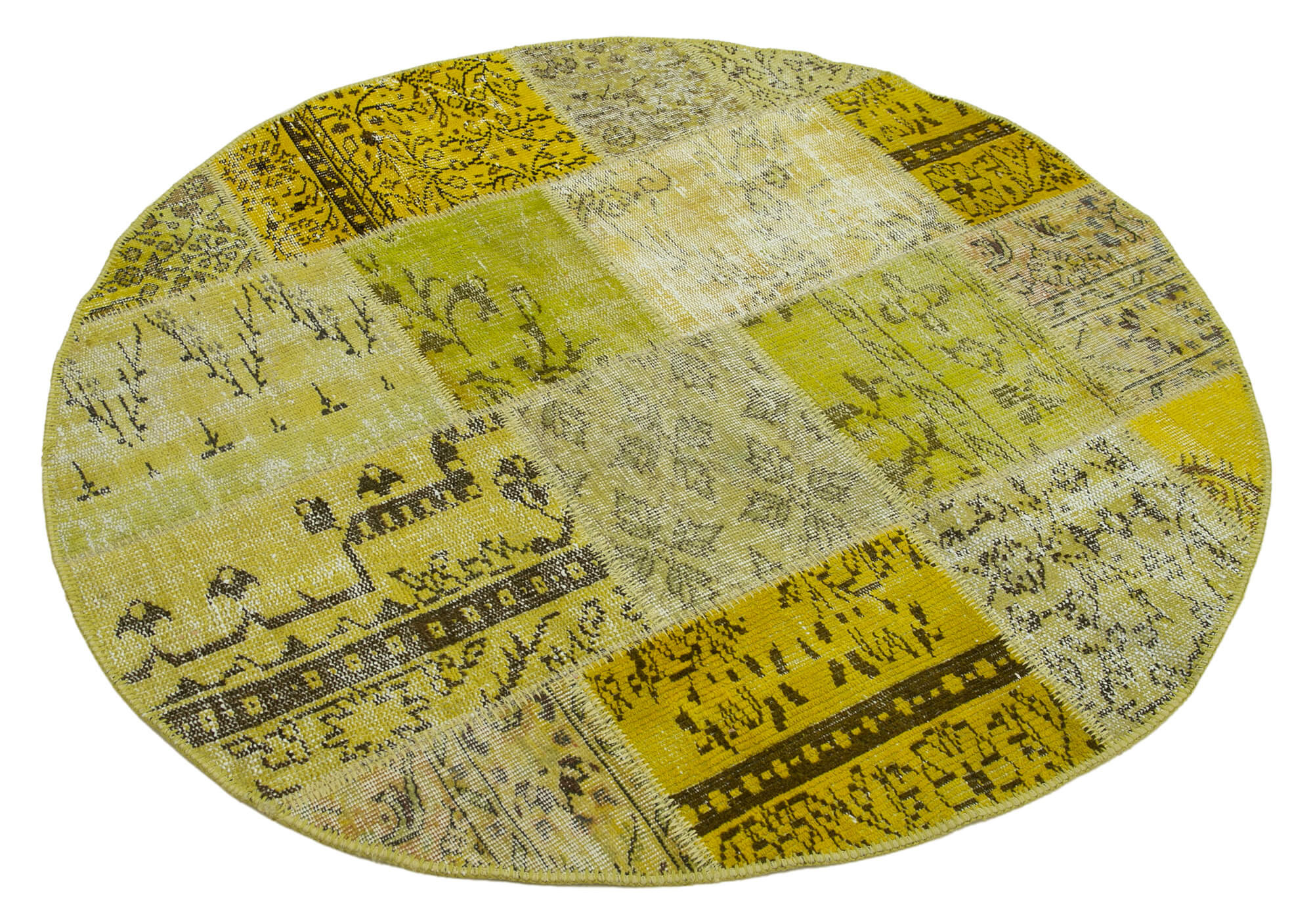 Kırk Yama Sarı Patchwork Pamuk Yün El Dokuma Halısı 147x147 Agacan