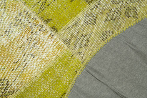 Kırk Yama Sarı Patchwork Pamuk Yün El Dokuma Halısı 147x147 Agacan