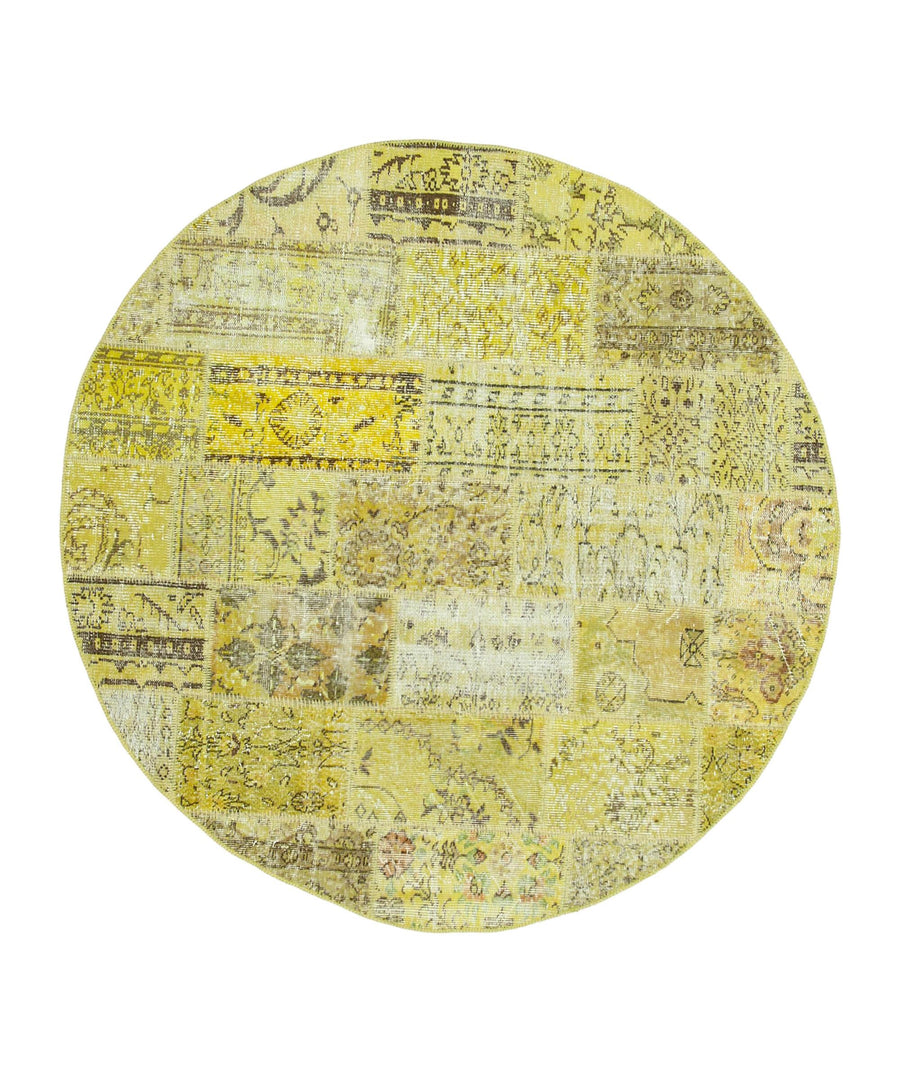 Kırk Yama Sarı Patchwork Pamuk Yün El Dokuma Halısı 195x195 Agacan